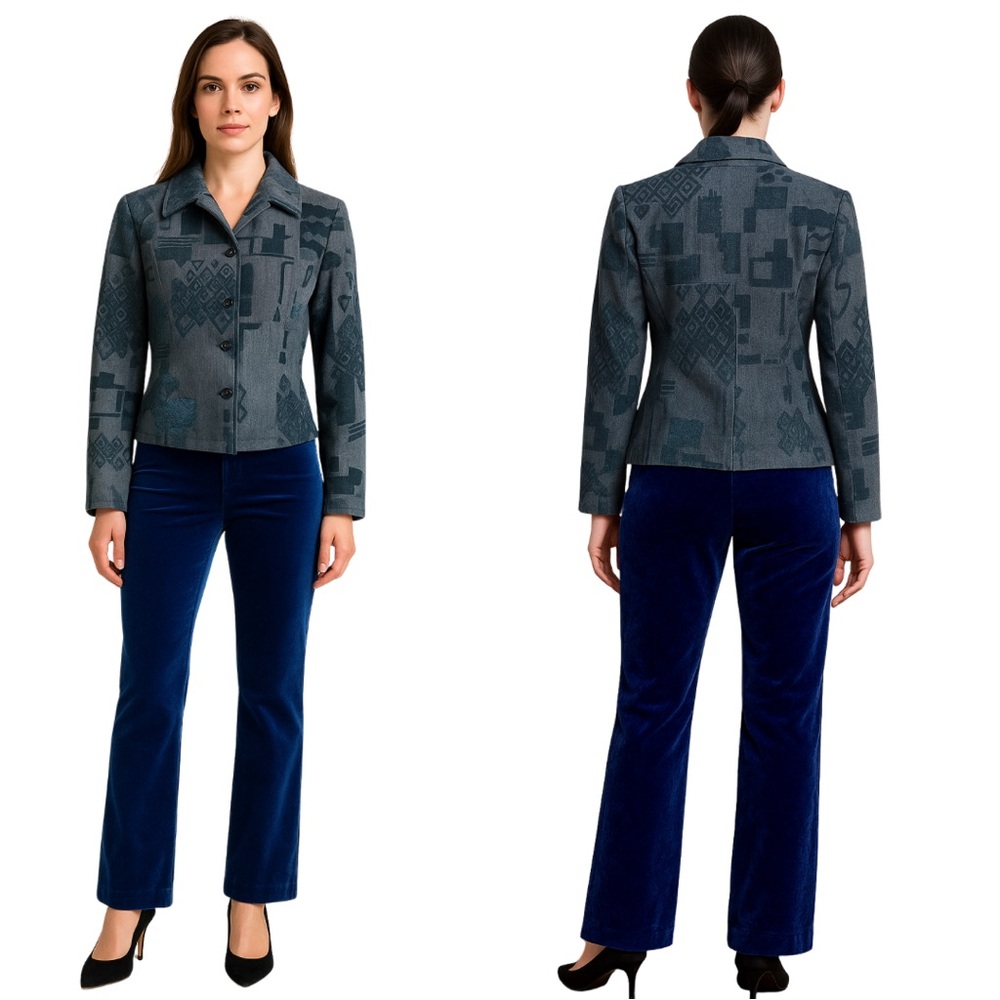 Bernard Zins Velvet Midnight Blue Pant Suit Size 6 Made in France EUC Vintage